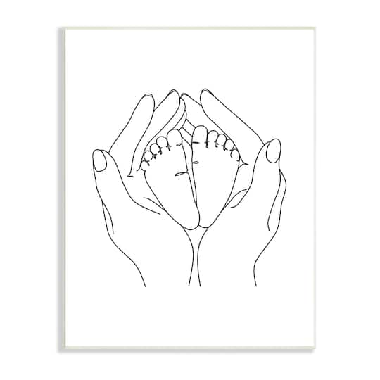 Stupell Industries Hands Holding Baby Feet Minimal Line Drawing Wall Plaque